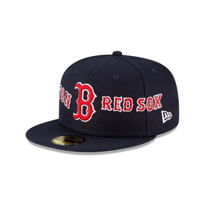 Blue Boston Red Sox Hat - New Era MLB Double 59FIFTY Fitted Caps USA3249705